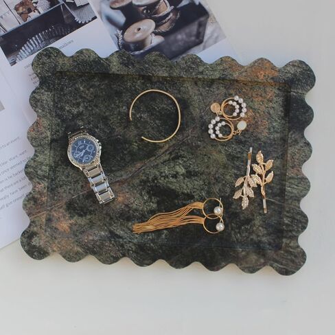 صينية رخامية أصلية من كالاكاتا فيولا مقاس 10.8 بوصة × 8 بوصة، صينية زينة مستطيلة فاخرة لطاولة الحمام والمطبخ، صينية تزيين لديكور المنزل في خزانة الملابس in Kuwait