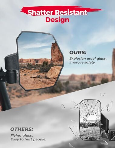 مرايا جانبية KEMIMOTO UTV، تصميم أذن قرد 8.6 × 6.1 بوصة سطح مرآة كبير SXS مرايا تناسب شريط لف 1.65-2 بوصة متوافق مع Polaris RZR Turbo Pioneer Talon YXZ1000r Kawasaki Teryx Can Am X3 in Kuwait