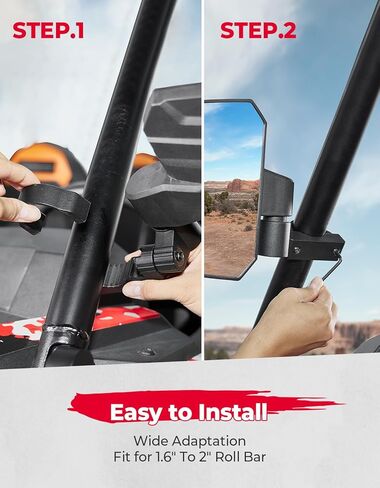 مرايا جانبية KEMIMOTO UTV، تصميم أذن قرد 8.6 × 6.1 بوصة سطح مرآة كبير SXS مرايا تناسب شريط لف 1.65-2 بوصة متوافق مع Polaris RZR Turbo Pioneer Talon YXZ1000r Kawasaki Teryx Can Am X3 in Kuwait