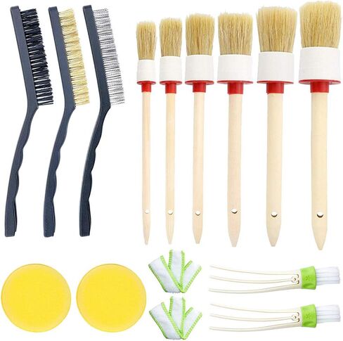 مجموعة فرش تنظيف السيارة، مجموعة 13 قطعة من فرش تنظيف السيارات من فيديلو، تتضمن 6 فرشاة لتفصيل شعر الخنزير الطبيعي + 3 فرش سلكية + 2 مكيف هواء للسيارة + 2 وسادة إسفنجية لشمع السيارة للتنظيف (أصفر) in Kuwait