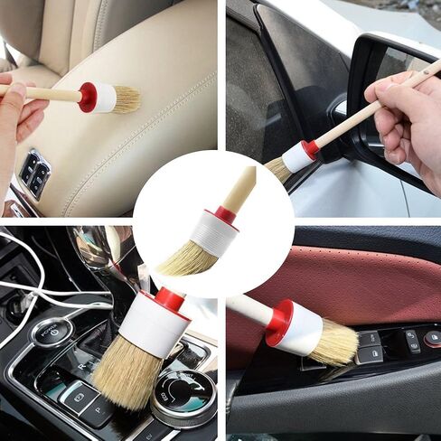 مجموعة فرش تنظيف السيارة، مجموعة 13 قطعة من فرش تنظيف السيارات من فيديلو، تتضمن 6 فرشاة لتفصيل شعر الخنزير الطبيعي + 3 فرش سلكية + 2 مكيف هواء للسيارة + 2 وسادة إسفنجية لشمع السيارة للتنظيف (أصفر) in Kuwait