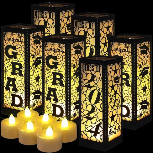 6 Pcs Graduation Table Centerpieces Boxes Class of 2024 Graduation Table Lanterns for Centerpieces with LED Candles Congrats Grad School College Party for Graduation Party Table Decorations in Kuwait
