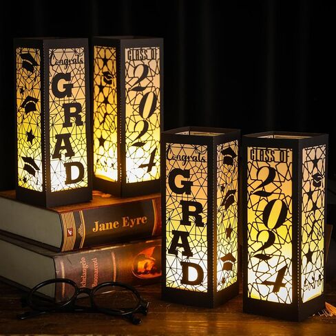 6 Pcs Graduation Table Centerpieces Boxes Class of 2024 Graduation Table Lanterns for Centerpieces with LED Candles Congrats Grad School College Party for Graduation Party Table Decorations in Kuwait