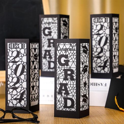 6 Pcs Graduation Table Centerpieces Boxes Class of 2024 Graduation Table Lanterns for Centerpieces with LED Candles Congrats Grad School College Party for Graduation Party Table Decorations in Kuwait