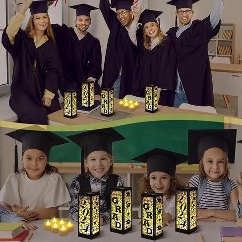 6 Pcs Graduation Table Centerpieces Boxes Class of 2024 Graduation Table Lanterns for Centerpieces with LED Candles Congrats Grad School College Party for Graduation Party Table Decorations in Kuwait