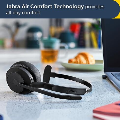 سماعة جابرا Evolve2 55 أحادية لاسلكية مع حامل شحن، تقنية AirComfort وميكروفونات إلغاء الضوضاء وإلغاء الضوضاء النشطة - تعمل مع منصات UC مثل Zoom وGoogle Meet - أسود in Kuwait