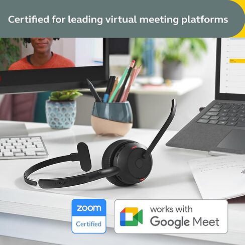 سماعة جابرا Evolve2 55 أحادية لاسلكية مع حامل شحن، تقنية AirComfort وميكروفونات إلغاء الضوضاء وإلغاء الضوضاء النشطة - تعمل مع منصات UC مثل Zoom وGoogle Meet - أسود in Kuwait