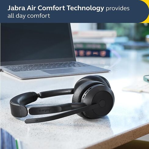 سماعة جابرا Evolve2 55 أحادية لاسلكية مع حامل شحن، تقنية AirComfort وميكروفونات إلغاء الضوضاء وإلغاء الضوضاء النشطة - تعمل مع منصات UC مثل Zoom وGoogle Meet - أسود in Saudi Arabia