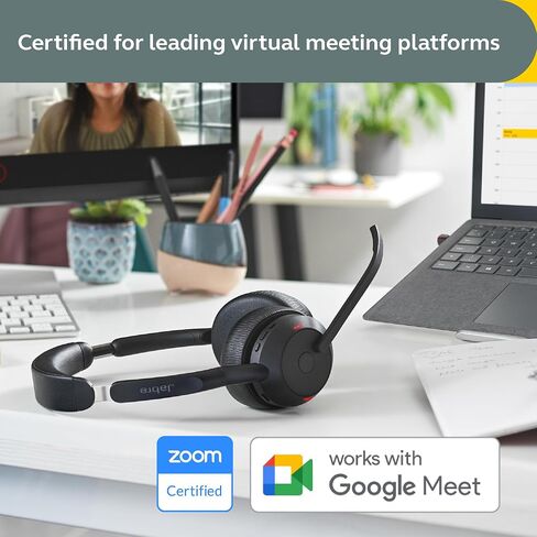 سماعة جابرا Evolve2 55 أحادية لاسلكية مع حامل شحن، تقنية AirComfort وميكروفونات إلغاء الضوضاء وإلغاء الضوضاء النشطة - تعمل مع منصات UC مثل Zoom وGoogle Meet - أسود in Saudi Arabia