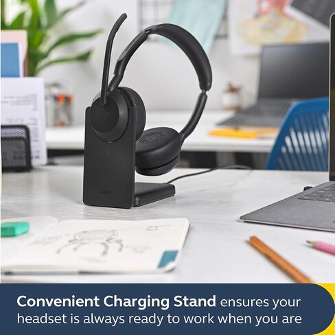 سماعة جابرا Evolve2 55 أحادية لاسلكية مع حامل شحن، تقنية AirComfort وميكروفونات إلغاء الضوضاء وإلغاء الضوضاء النشطة - تعمل مع منصات UC مثل Zoom وGoogle Meet - أسود in Saudi Arabia