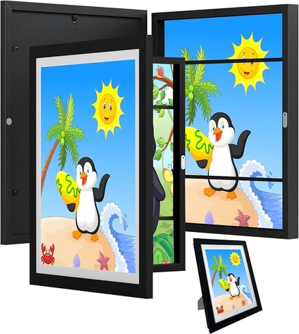 2 packs 10x12.5 Kids Artwork Frame Changeable- Bedroom Decor Art Storage Frames for wall, Front Opening Frame for Canvas Art, Kid Picture Frame Display- Personalized Gift for Kids. (Black) in Saudi Arabia