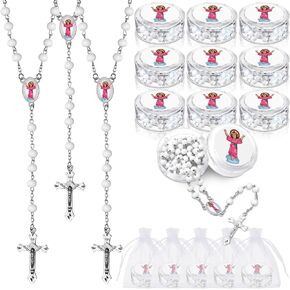 Tondiamo 12 Pcs Baptism Rosaries Divine Jesus First Holy Communion Rosaries Necklace Bead Scented for Guest Religious Event Baptism Party Favor Memorial Gift