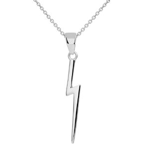 Solid 14k White Gold Lightning Bolt Pendant Necklace