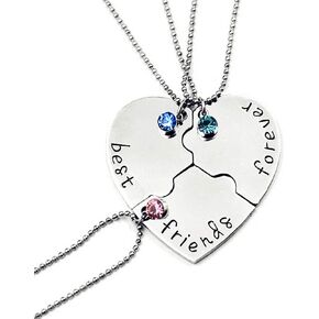 Best Friends Forever and Ever Necklace with Crystal Broken Heart Charm Pendant Set Friendship Necklace