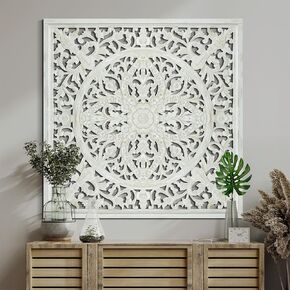 ديكور ماندالا الروحية الكبيرة [40x40 بوصة] جدار الخشب معلقة ديكور | فوق ديكور جدار السرير | غرفة المعيشة وديكور غرفة النوم | Zen Farmhouse Wall Art (Tropis (Brown Blue))