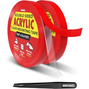 MMOBIEL Double-Sided Mounting Tape Acrylic – 16.4ft x 0.4in Indoor/Outdoor Adhesive - Heavy Duty Removable Clear Nano Tape - Picture Hanging Wall Tape, Carpet Fix Rug Tape, Waterproof - incl. Tweezer in Kuwait