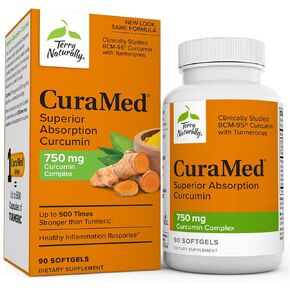 Terry Naturally CuraMed 750 mg Curcumin Complex - 90 Softgels - Superior Absorption BCM-95 - Non-GMO, Gluten Free, Halal - 90 Servings