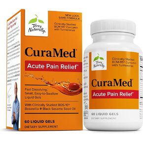 Terry Naturally CuraMed Acute Pain Relief - Supplement with BCM-95 Curcumin & BOS-10 Boswellia - Black Sesame Seed Oil to Support Relief of Occasional Discomfort - 60 Liquid Gels