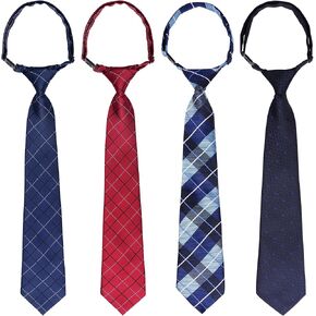 4Pcs Kids Tie Boys Pre Tied Necktie Satin Stripe Neckties Adjustable for Age 4-7 Wedding Party Graduation Uniforms