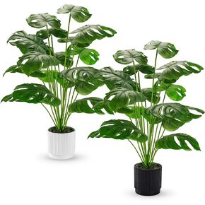 Der Rose 28'' Artificial Palm Tree Large Fake Tropical Faux Plants Indoor and Outdoor for Home Bathroom Porch Outside Patio Decor (White Pot)