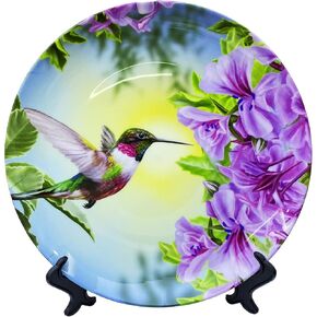 طائر صغير الطائر الطنان الوردي والأرجواني زهور لوحة زخرفية لوحات السيراميك لوحات المنزل مع عرض أطباق منزلية الديكور ديكور - 10 بوصة