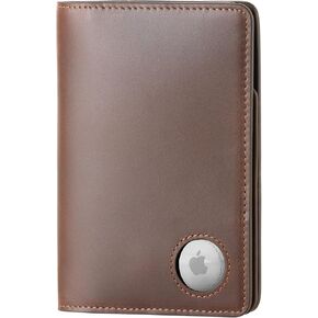 Luxury RFID Blocking Genuine Leather Passport Holder Passport Wallet for Travel (Brown (AirTag Slot))