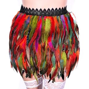 Multicolor Feather Skirt Gothic Real Natural Feather Halloween Masquerade Costume for Women