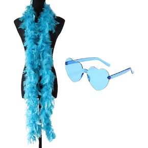 2 Pcs Feather Boa Scarf with Heart Shaped Rimless Sunglasses Dancing Party Props 1920s Flapper Dress Costumes Dress Up Party Accessories for Women Girls