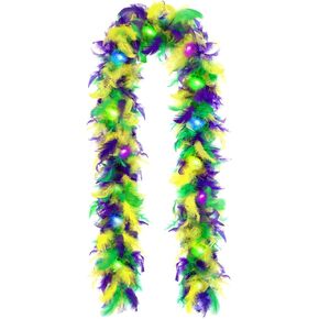 6 Ft Light Up Mardi Gras Feather Boa 50g Colorful 20 LED Lights Boas Feather Boa Costume Accessory Vivid Solid Color for Party Mardi Gras Masquerade Carnival Halloween Costume