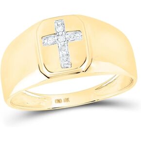 المجوهرات من Lux 10K Gold Gold Mens Round Diamond Cross Band Ring 1/20 CTTW في مجموعة من الخرز مع شكل مستدير طبيعي أبيض الماس