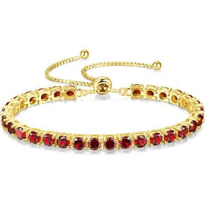 FANCIME Birthstone Jewelry Gemstone Bracelet Gold Plated Tennis Bracelet Bolo Adjustable Chain Fine Jewelry Anniversary Birthday Gifts for Women Mom Wife Her, 4mm Width