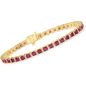 Ross-Simons 9.50 ct. t.w. Ruby Tennis Bracelet With .50 ct. t.w. Diamonds in 18kt Gold Over Sterling