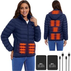 Women’s heated jacket with 2pack 10000mAh Battery Pack, QTREE Lightweight Heated Coat with 8 Areas Heating