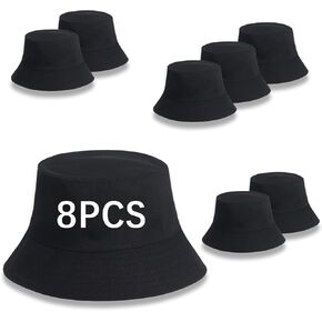 8PCS Unisex Plain Double Sided Wearable Bucket Hat Black Bulk Blank Crafting Caps DIY Logo Summer Hats Sun Hat Adult for Women Men Hand Draw Print Heat Transfer