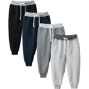 GFQLONG 4 Pack Toddler Boys Joggers Pants Kids Athletic Cotton Pants with Pocket Compans