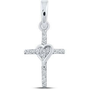 Jewels By Lux 10kt White Gold 1/20 Cttw Diamond Heart Cross Pendant
