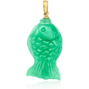 Ross-Simons Carved Jade Fish Pendant in 14kt Yellow Gold
