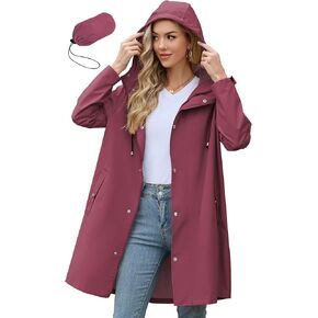 Zando Long Rain Coat for Women Packable Rain Jacket Womens Waterproof Raincoat Lightweight Hooded Windbreaker Trench Coat