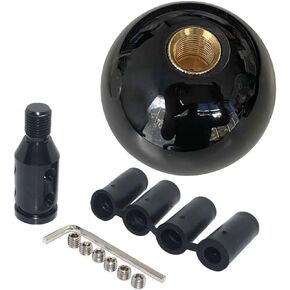 Pursuestar Black 8 مقابض تحول الكرة الجولة ، Universal التلقائي يدوي المقبض + محول الألومنيوم ، مقبض مقبض مقبض مقبض المقبض مع محول 12x1.25mm مناسبا لمعظم المركبات