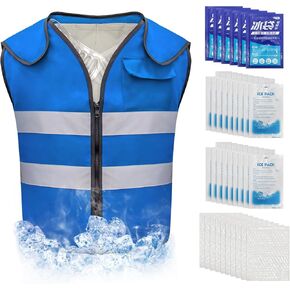 Hanari Large Cooling Vests with 24pcs Ice Packs for Men Women, Adjustable Ice Vest with Air Cushion for Hot Weather Work, Reflective Cooling Vest for Workout, Running, Fishing and Outdoor