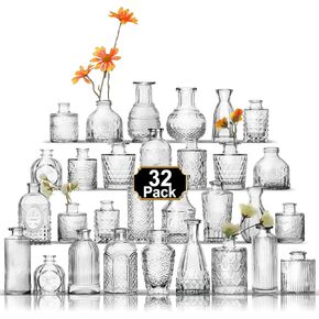 مجموعة مزهرية AHHEROI 32 PCS ، مزهريات واضحة للقطاعات المركزية ، مزهريات زجاجية لطيفة المزهريات الصغيرة للزهور ، مزهرية مزهرية مصغرة لزخارف الزفاف ، ديكور مكتب غرفة الغرفة