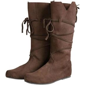 Mens Renaissance Boots Medieval Cosplay Halloween Boots Viking Pirate Steampunk Riding Long Boots