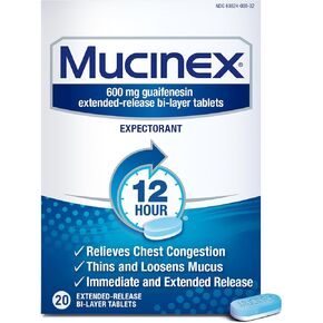 احتقان الصدر Mucinex ، محوّل 12 ساعة من أقراص الإفراج الممتدة ، 20CT ، 600 ملجم غويفينيسين مع إغاثة طويلة من احتقان الصدر الناجم عن المخاط الزائد. الخالصات والخاطس المخاط