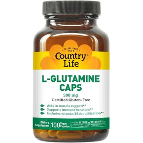 Country Life L-glutamine 500 mg مع B6-يدعم استعادة العضلات ، التحمل والأداء الرياضي-نباتي خالي