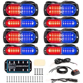 Booyu 8-PCS ميزة مزامنة LED LED Strobe Strobe Lights Ultra Slim Grille Mount Mount Flashing Whazard Light Ligh