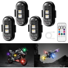 4PCS Wireless Led Lights for Car with Remote Control, 8 Colors USB Rechargeable Anti-Collision Strobe Lights, IP65 Waterproof High Brightness Led Lights for Car Drone Truck Motorcycle Aircraft Bike