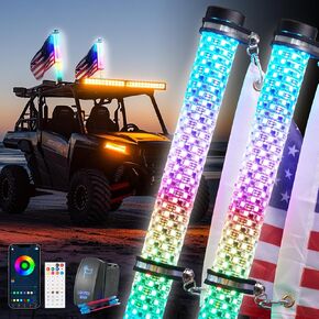 ضوء سوط الدهون 2 قدم مع مجموعة التبديل ، التحكم في تطبيق RGB ، LED عالية السطوع ، عالمي لـ UTV/ATV/SXS/RZR/CAN-AM ، 2 عبوة