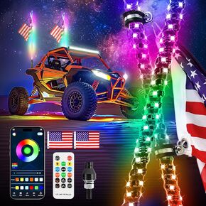 أضواء السوط ، 2pcs 1 قدمًا حلزونيًا RGB LED مصابيح السوط جنبًا