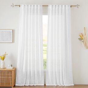 Ryb Home White Stertains Arecer - Thinen Texture Window Window Window ، لوحات شفافة خفيفة ومتجددة الهواء لغرفة نوم غرفة المعيشة ، باب زجاجي ، عرض 52 بوصة × 95 بوصة ، مجموعة من 2