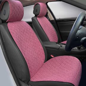 Linen Car Seat Covers Front Seat Covers Breathable Cloth Fabric Car Seat Protector - Universal Fit for Cars, Vans, SUVs, Trucks - 2 Units - Black